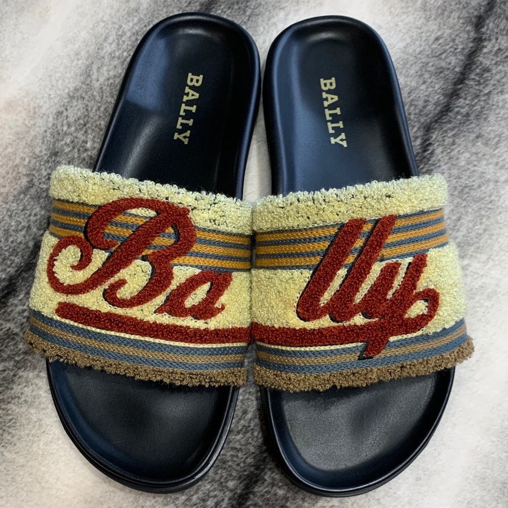 { Bally } Embroidered Logo Pool Slides Ginger